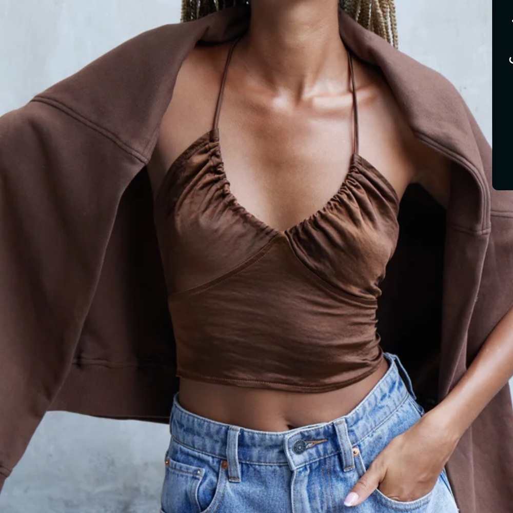 Brown Satin Halter Top